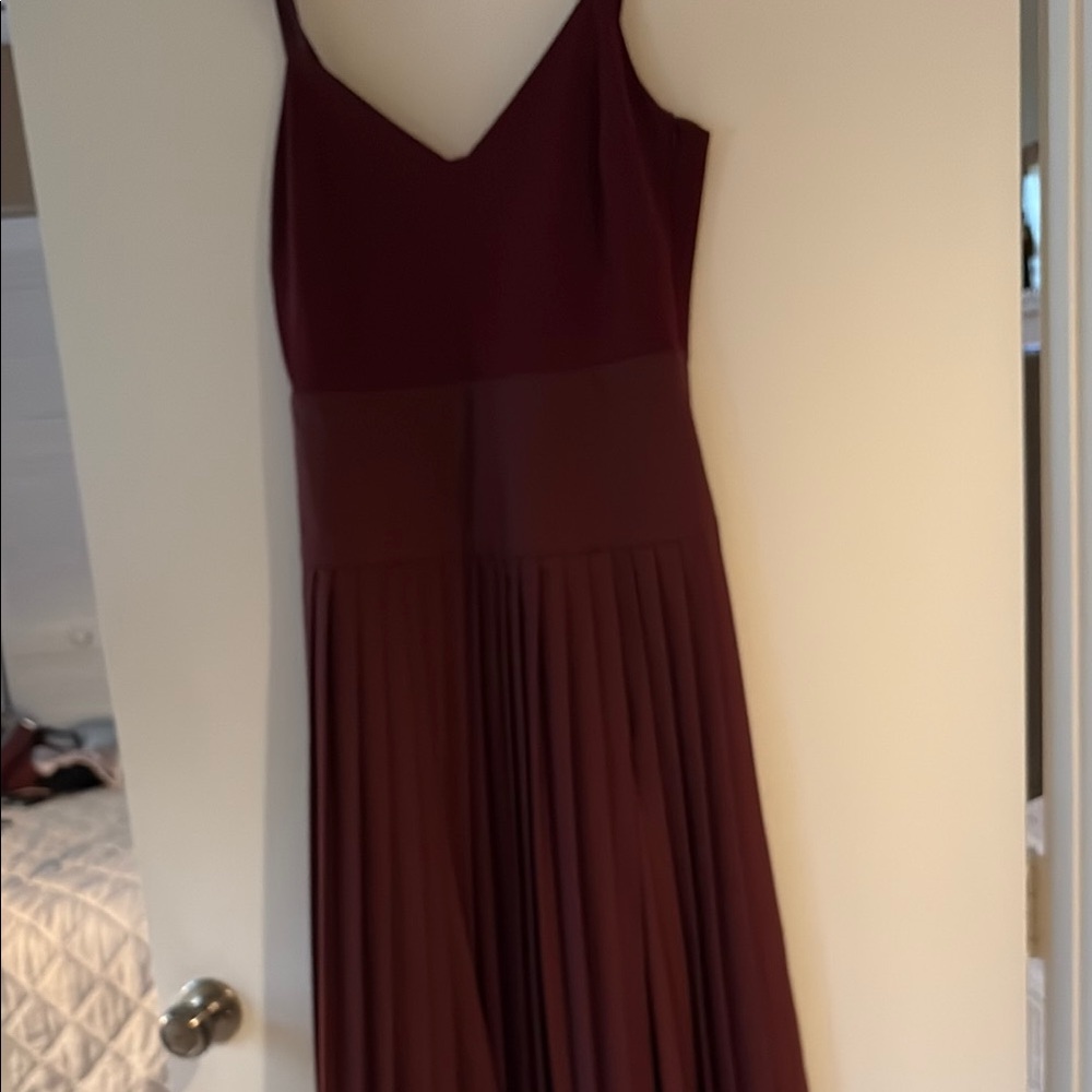 La Ligne Red Pleated Maxi Dress for Wedding Guest
